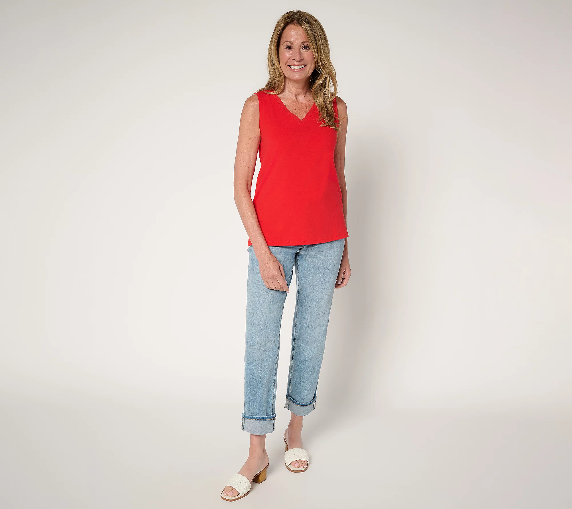 Attitudes by Renee Washed Cotton Tank with Mesh Trim