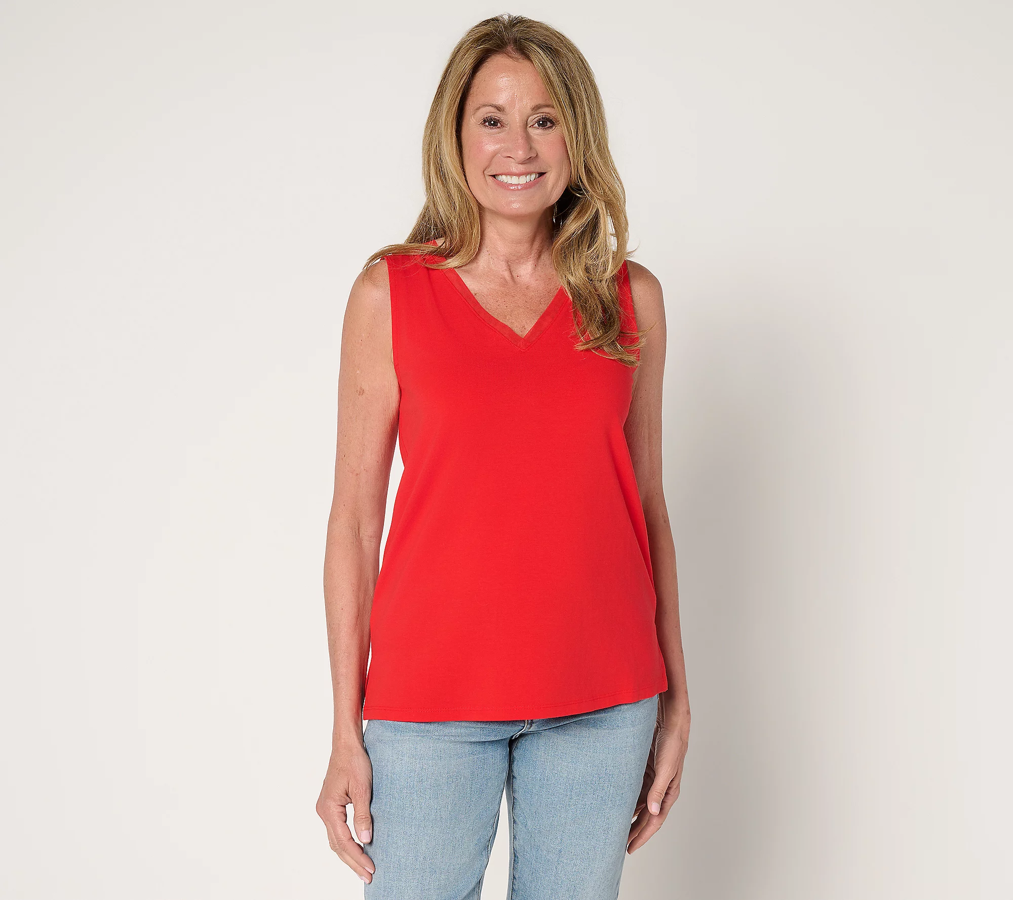 Attitudes by Renee Washed Cotton Tank with Mesh Trim