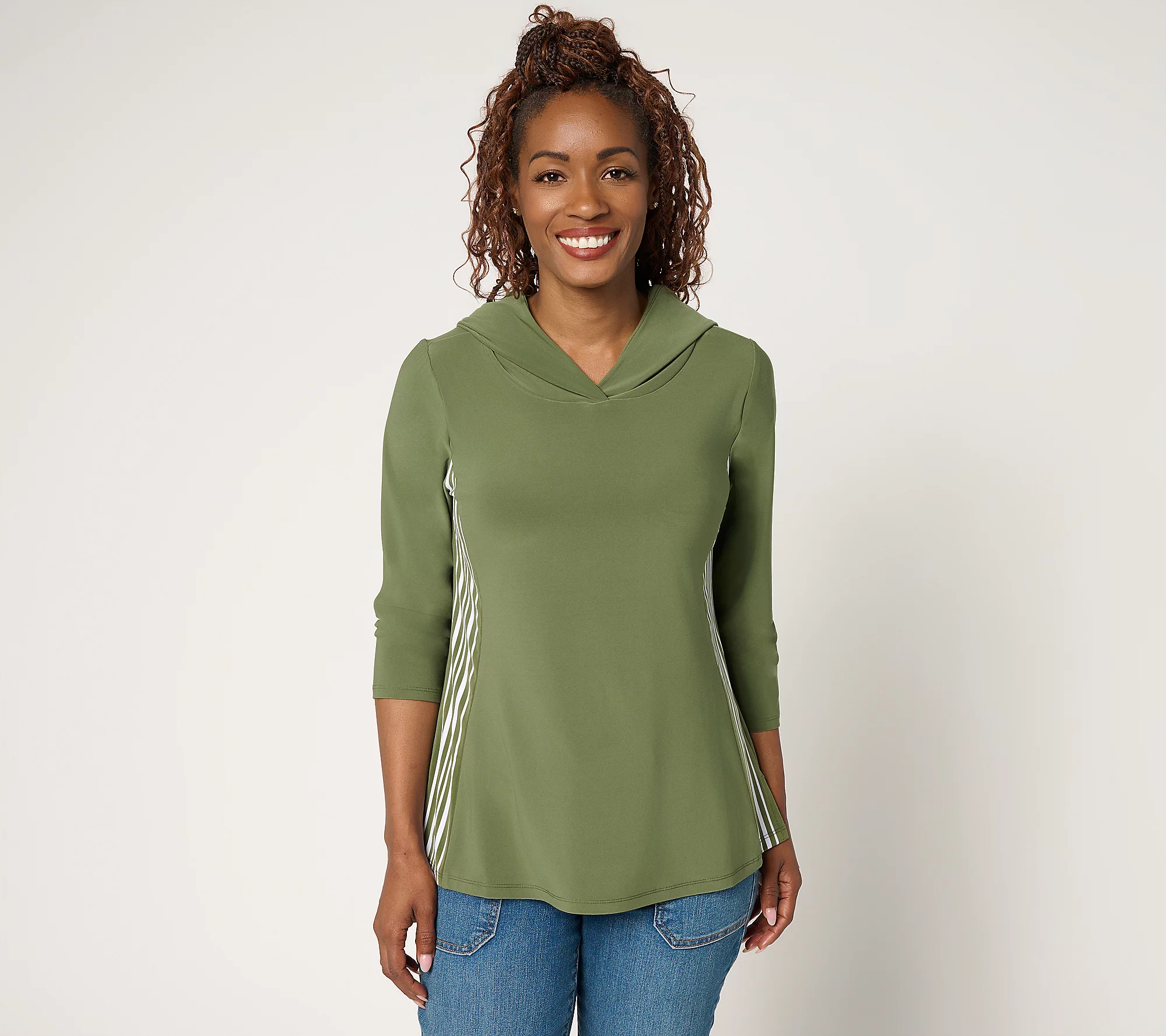 Attitudes by Renee La Roma Jersey Hooded Top with Stripe Detail