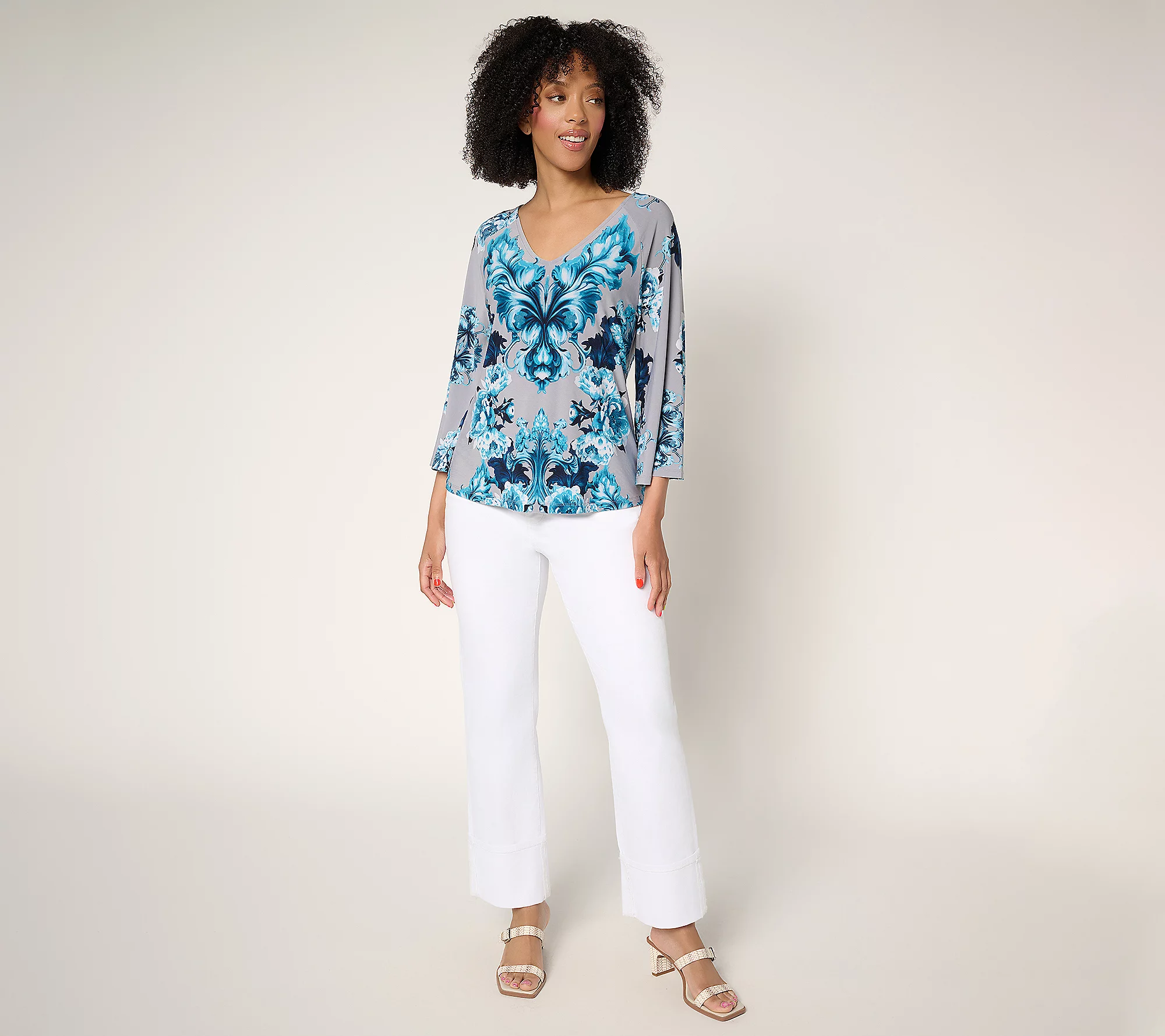 Attitudes by Renee Como Jersey Printed Blouse