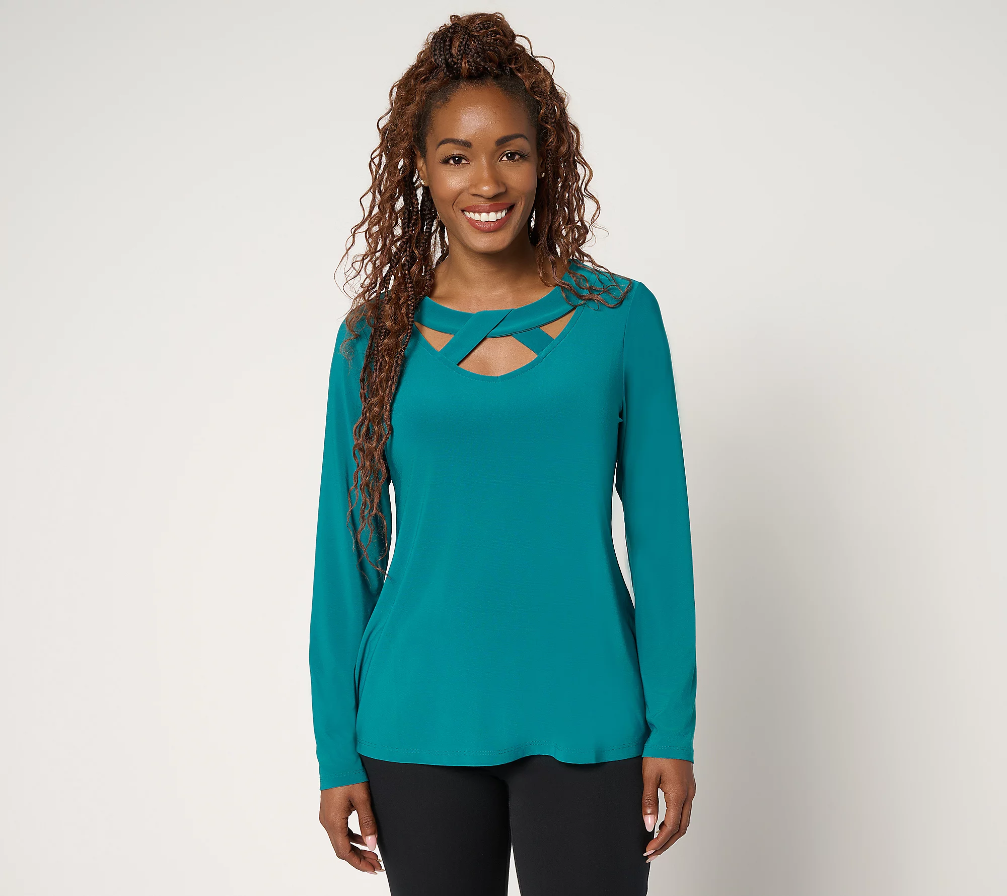 Attitudes by Renee Como Jersey Crossover Neck Top