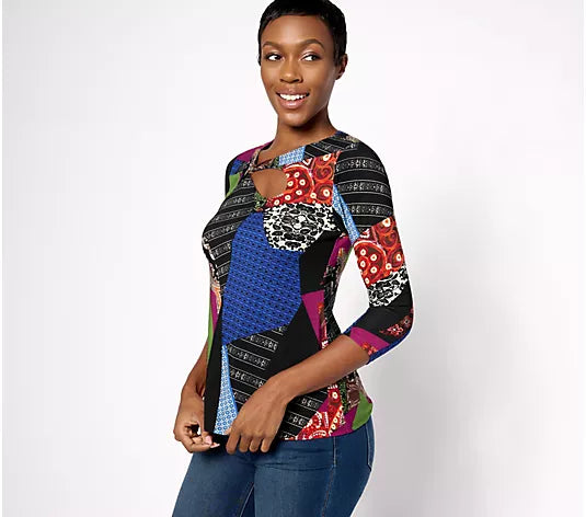 Attitudes by Renee Como Jersey Ring Keyhole Top