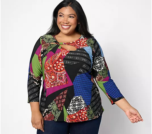 Attitudes by Renee Como Jersey Ring Keyhole Top