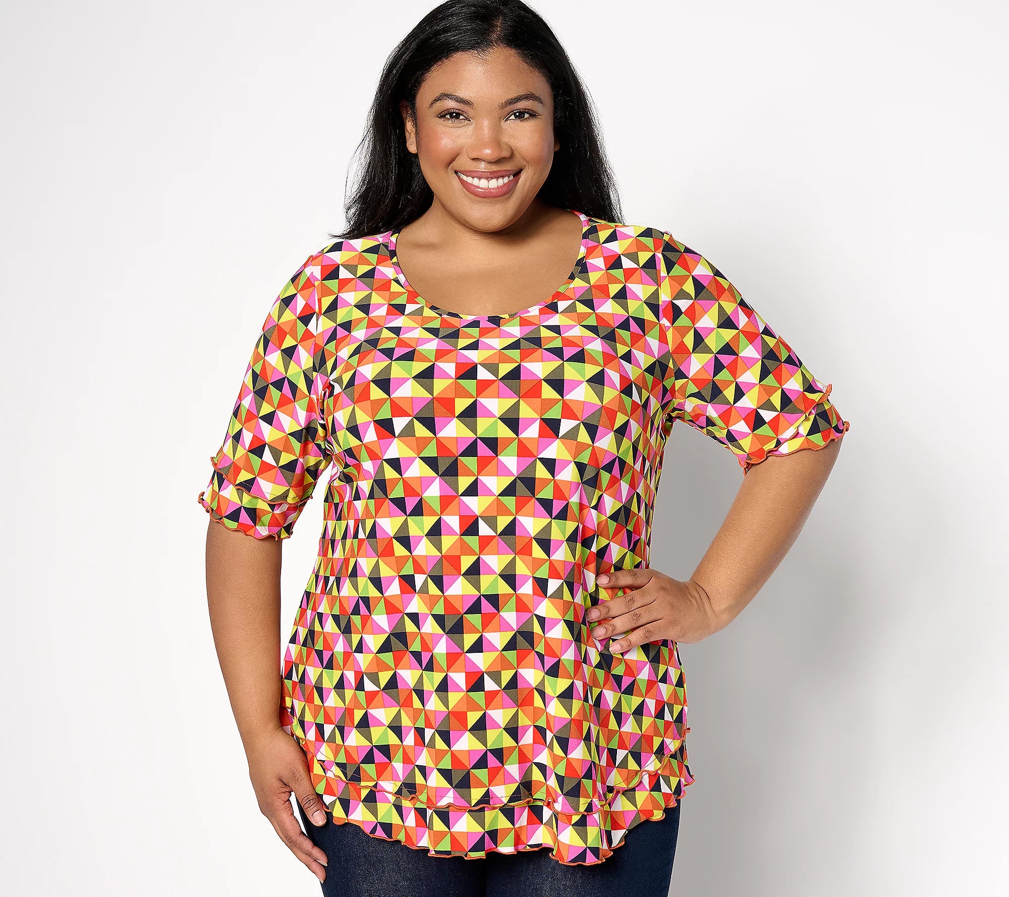 Attitudes by Renee Como Jersey Double Layered Top