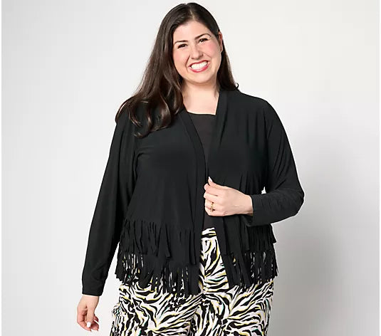 Attitudes by Renee Como Jersey Knit Fringe Cardigan