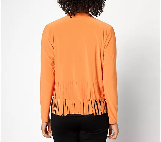 Attitudes by Renee Como Jersey Knit Fringe Cardigan