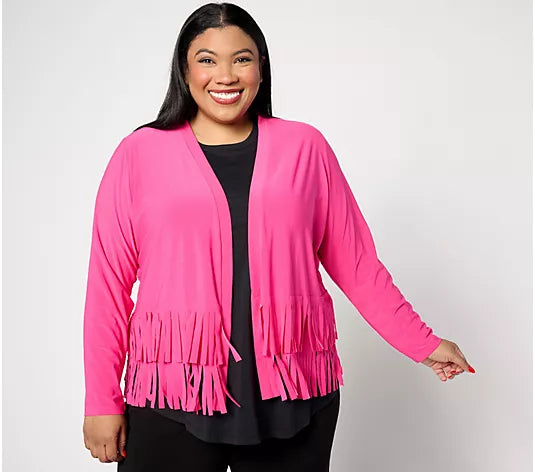 Attitudes by Renee Como Jersey Knit Fringe Cardigan