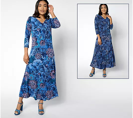 blue bohemian maxi dress Verlaine Blue Floral Maxi Dress - US 18