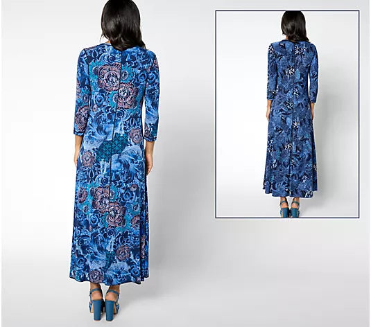 Attitudes by Renee Regular Reversible Como Jersey Maxi Dress Forest Shadows / L