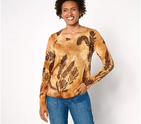 Attitudes by Renee Printed Tie Dye Sweater with Overlay Print