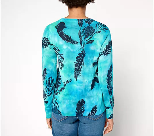 Attitudes by Renee Printed Tie Dye Sweater with Overlay Print