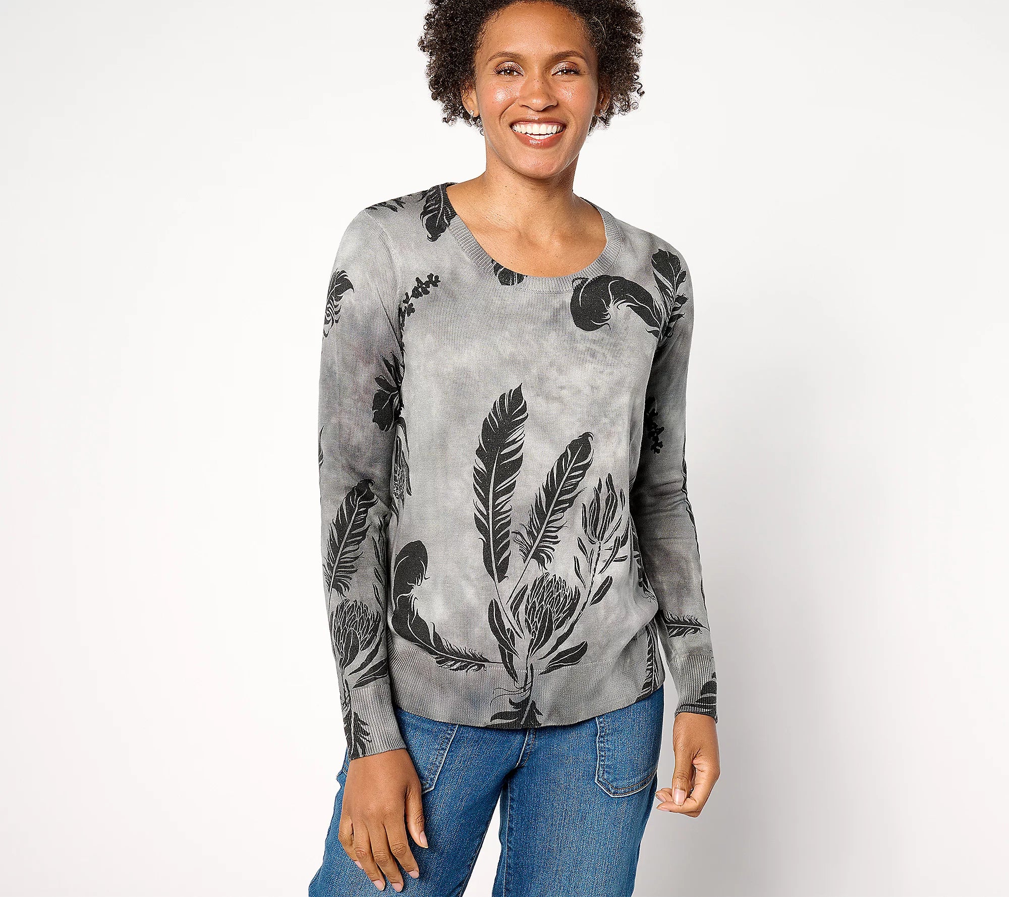 Attitudes by Renee Printed Tie Dye Sweater with Overlay Print