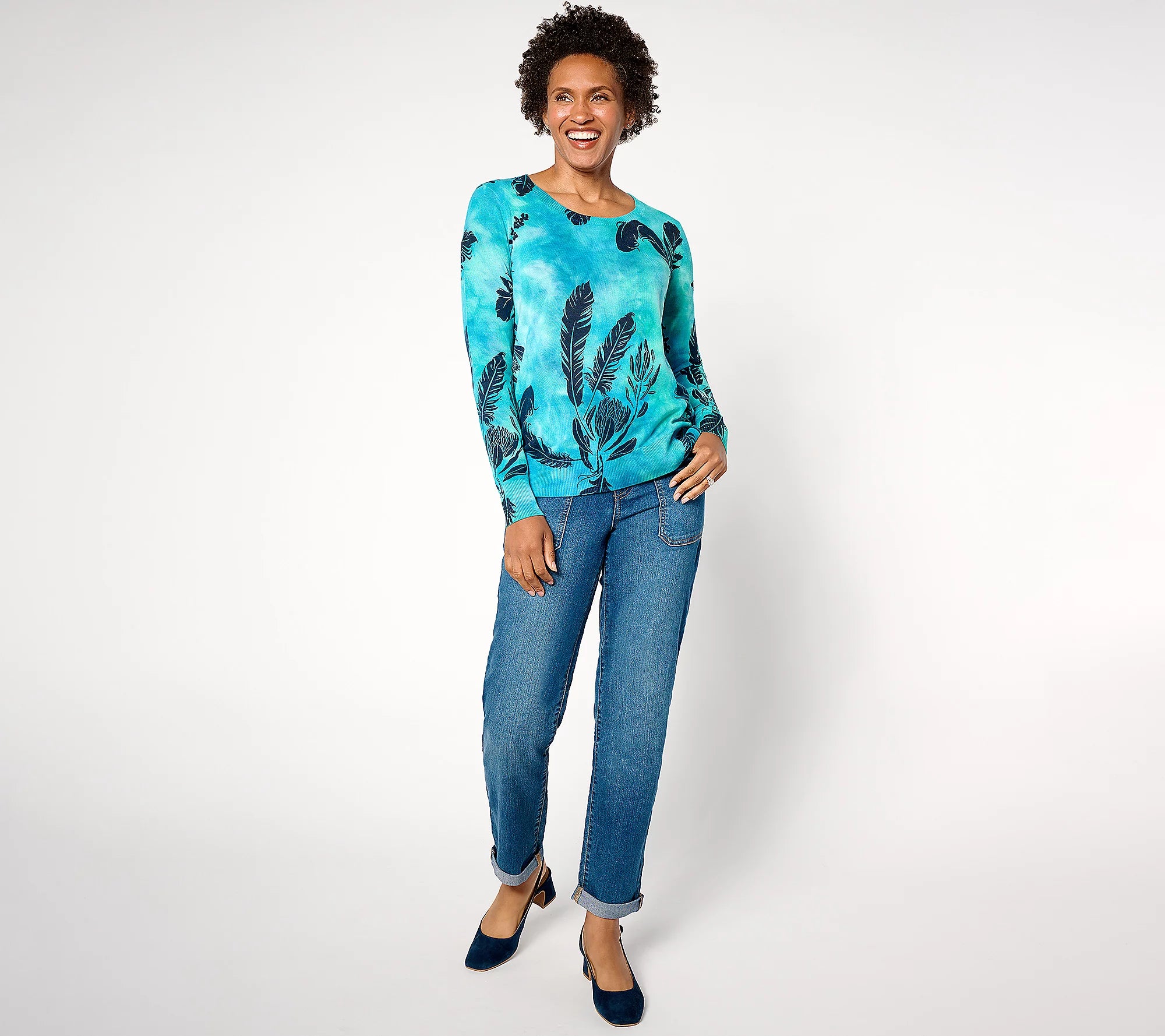 Attitudes by Renee Printed Tie Dye Sweater with Overlay Print
