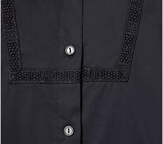 Attitudes by Renee Woven Button-Front Top with Lace Trim