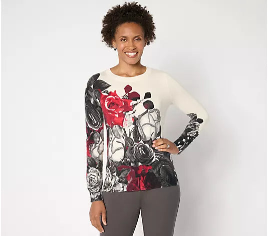 Attitudes by Renee Long Sleeve Printed Sweater
