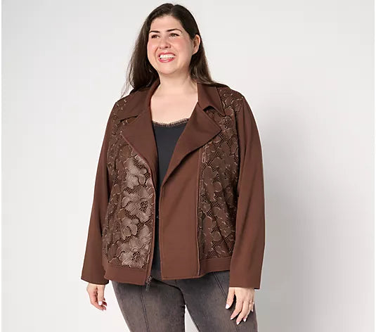 Women with Control Ponte Royal And Lace Moto Jacket