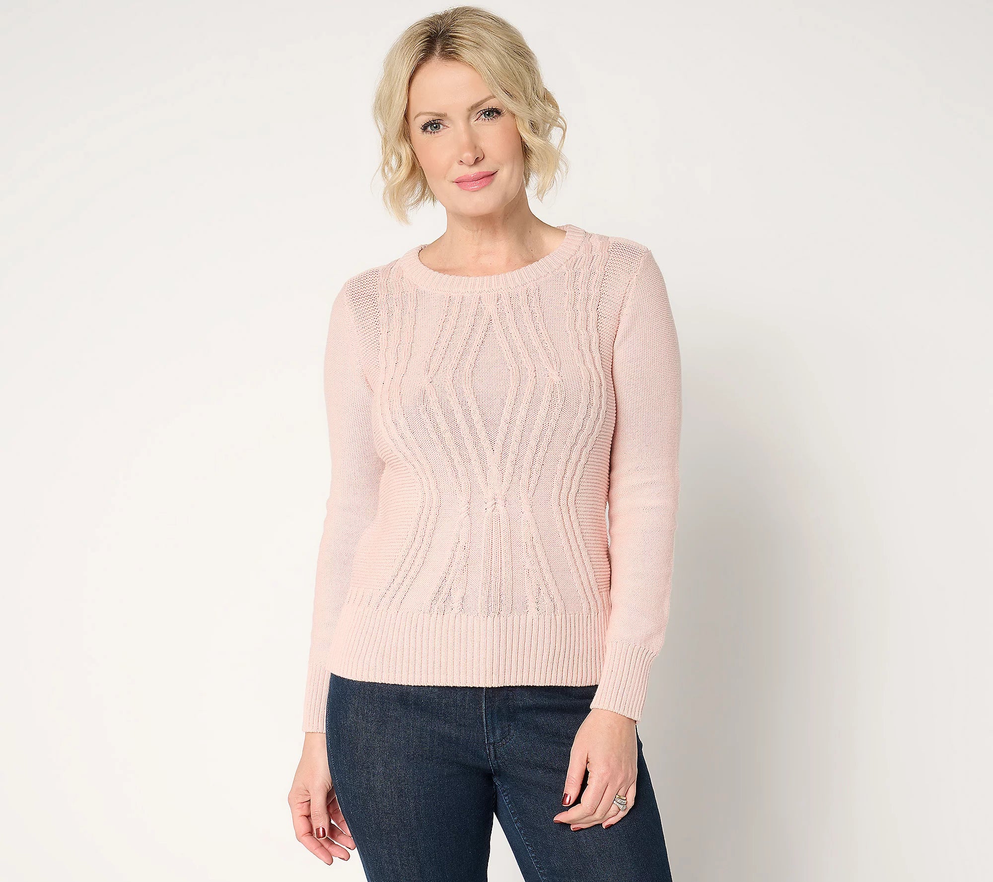 Attitudes by Renee Crew Neck Cable Sweater