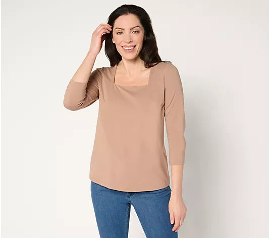 Attitudes by Renee Washed Cotton Square Neck Top