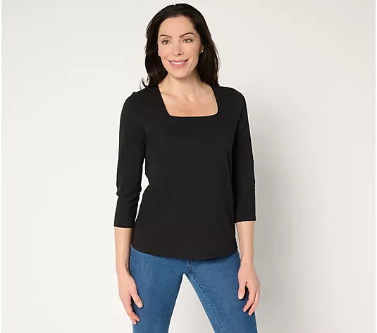 Attitudes by Renee Washed Cotton Square Neck Top