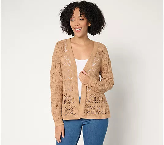 Attitudes by Renee 100% Cotton Crochet Cardigan