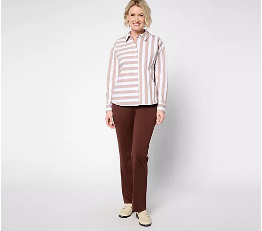 Attitudes by Renee Poplin Button Front Shirt with Mixed Stripe