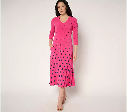 Attitudes by Renee Como Jersey Ombre Polka Dot Midi Dress Lipstick Pink / XXS Attitudes by Renee Como Jersey Ombre Polka Dot Midi Dress Lipstick Pink / XXS
