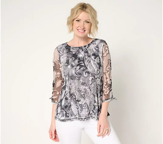 Attitudes by Renee Textured Knit Printed Top