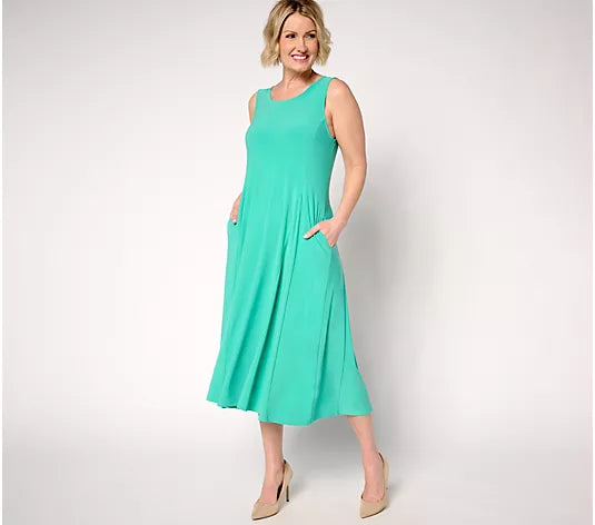 Attitudes by Renee Como Jersey Godet Midi Dress Lipstick Pink / 3XL Attitudes by Renee Como Jersey Godet Midi Dress Lipstick Pink / 3XL