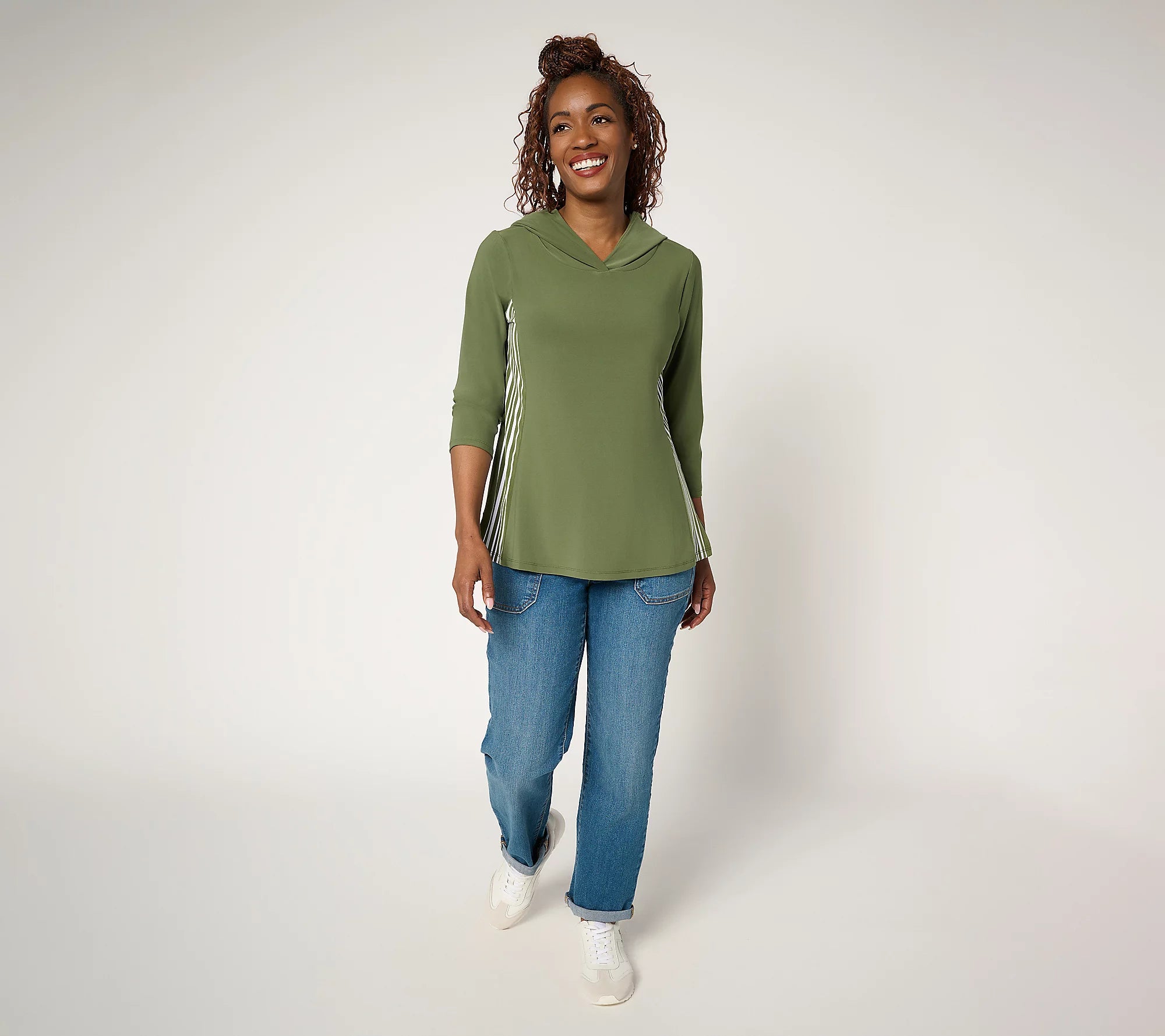 Attitudes by Renee La Roma Jersey Hooded Top with Stripe Detail