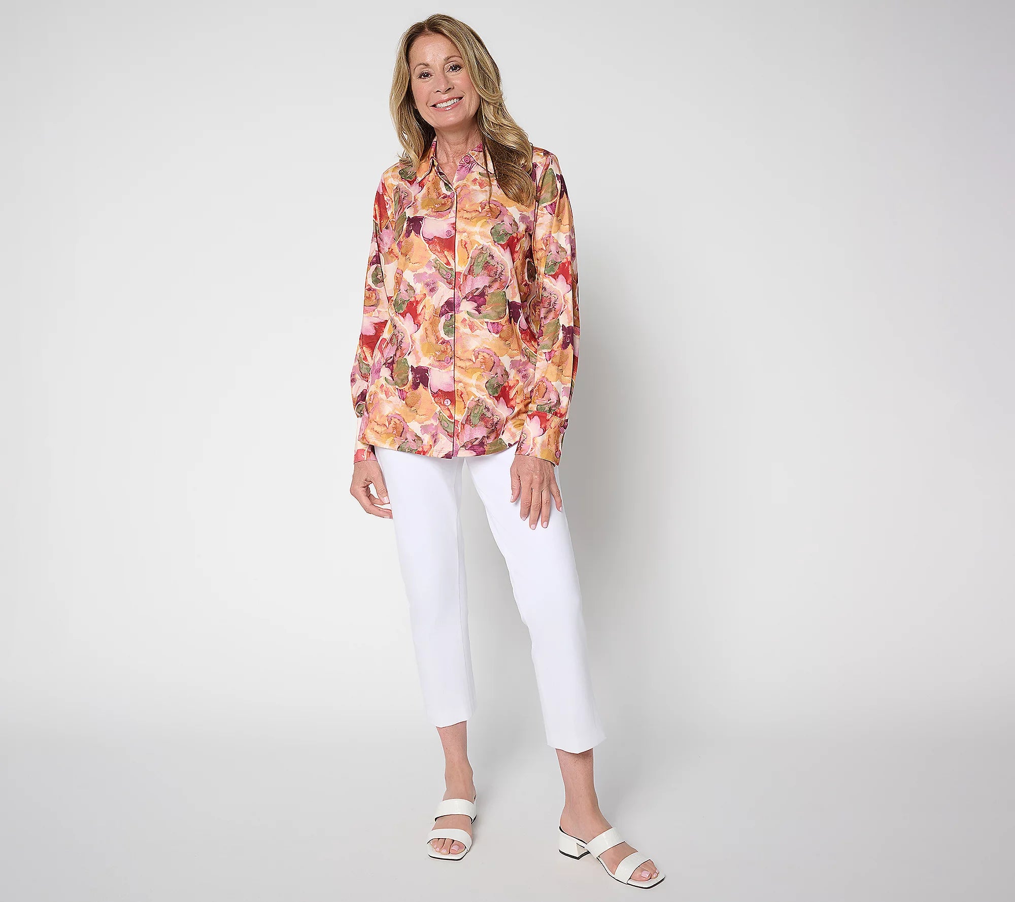 Attitudes by Renee Yummy Jersey Knit Button Down Shirt