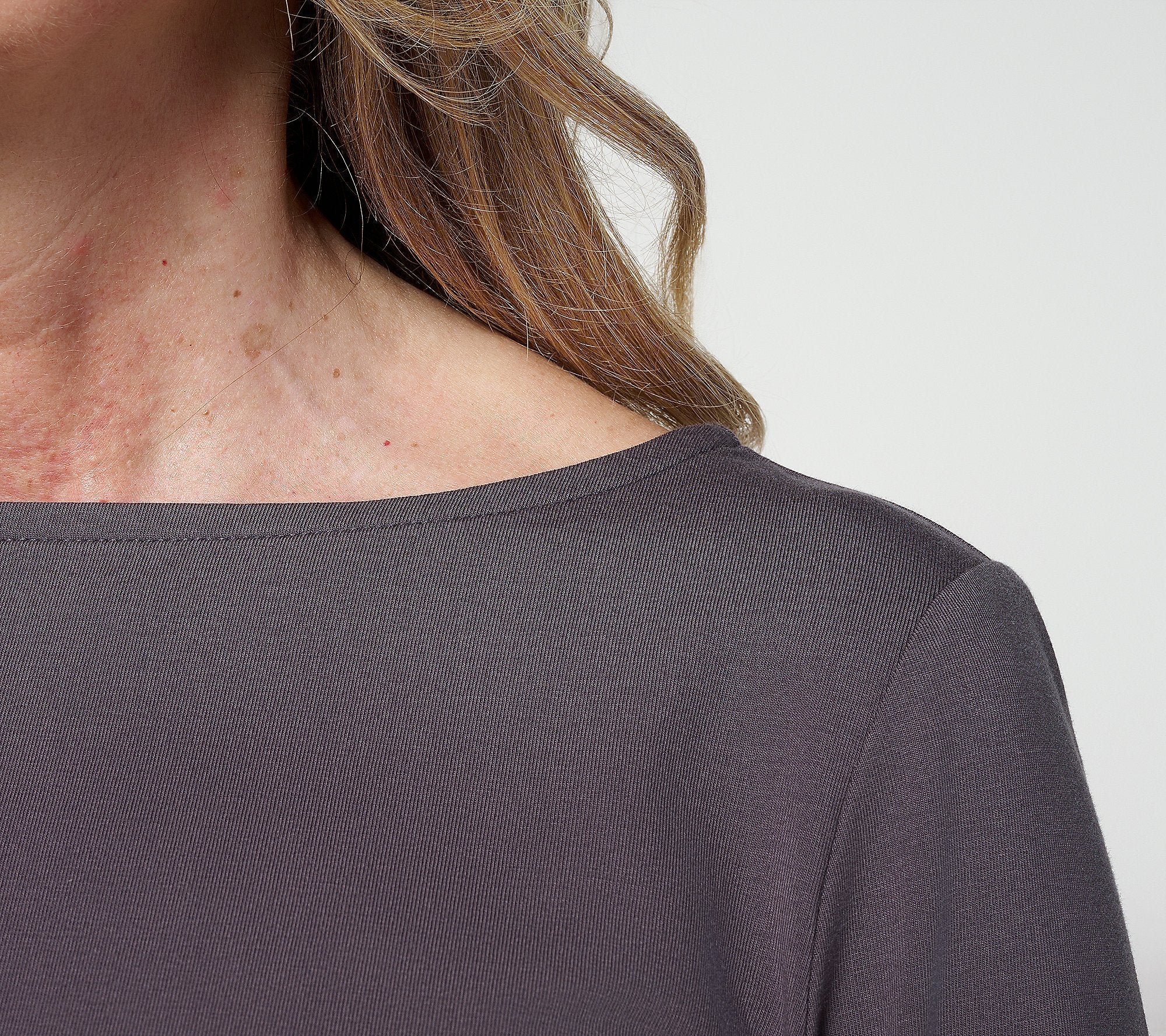 Attitudes by Renee Washed Cotton Boat Neck 3/4 Sleeve Top