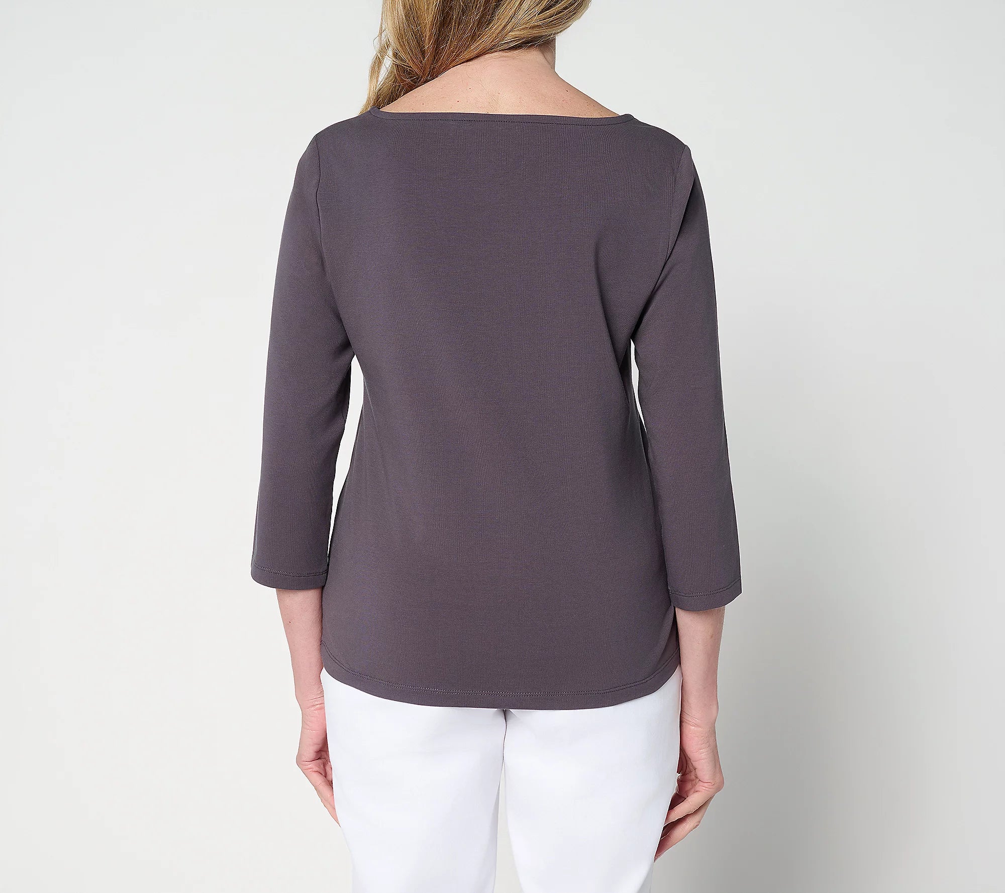 Attitudes by Renee Washed Cotton Boat Neck 3/4 Sleeve Top