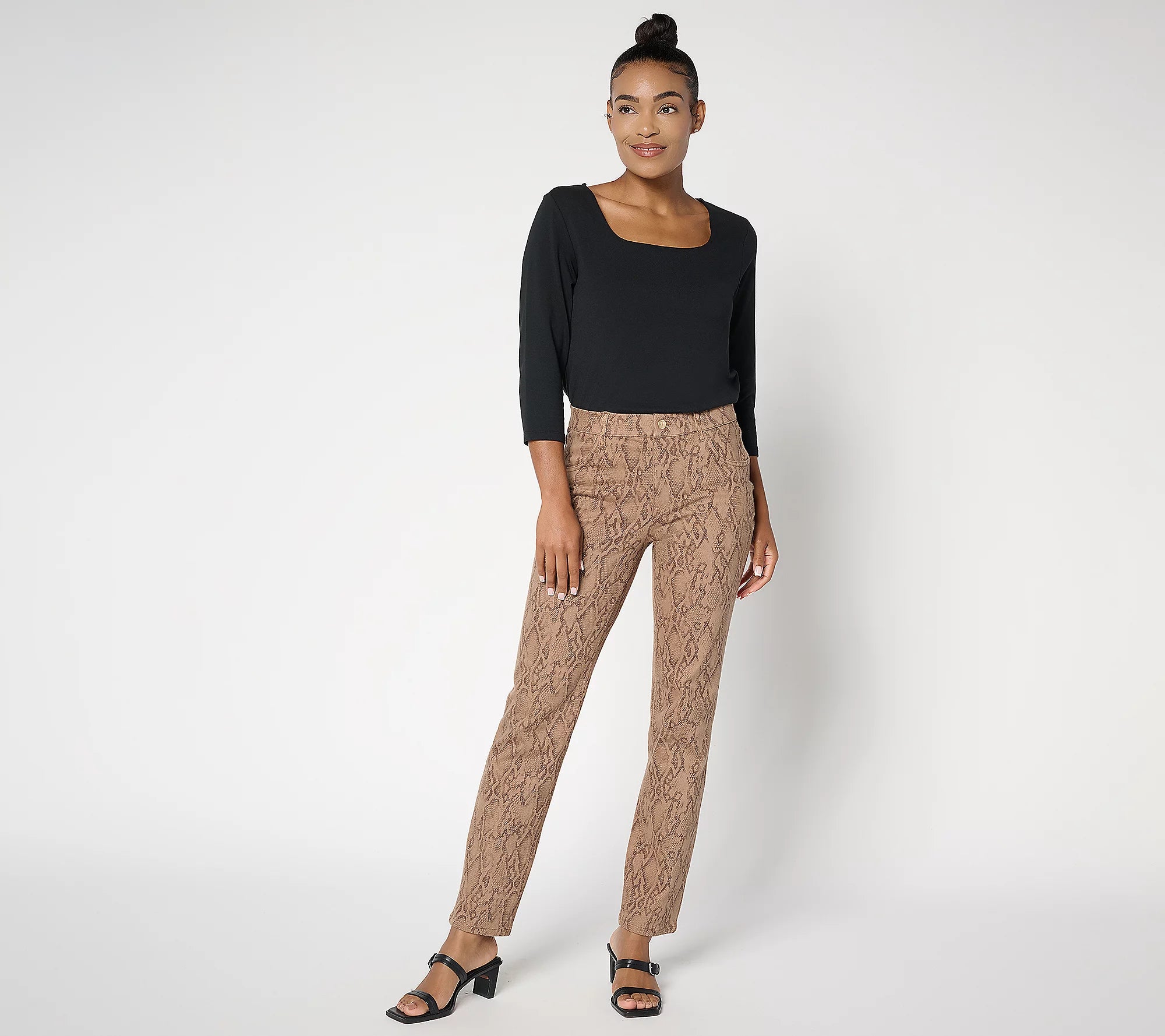 Women with Control Printed Prime Stretch Denim Straight Leg Jeans