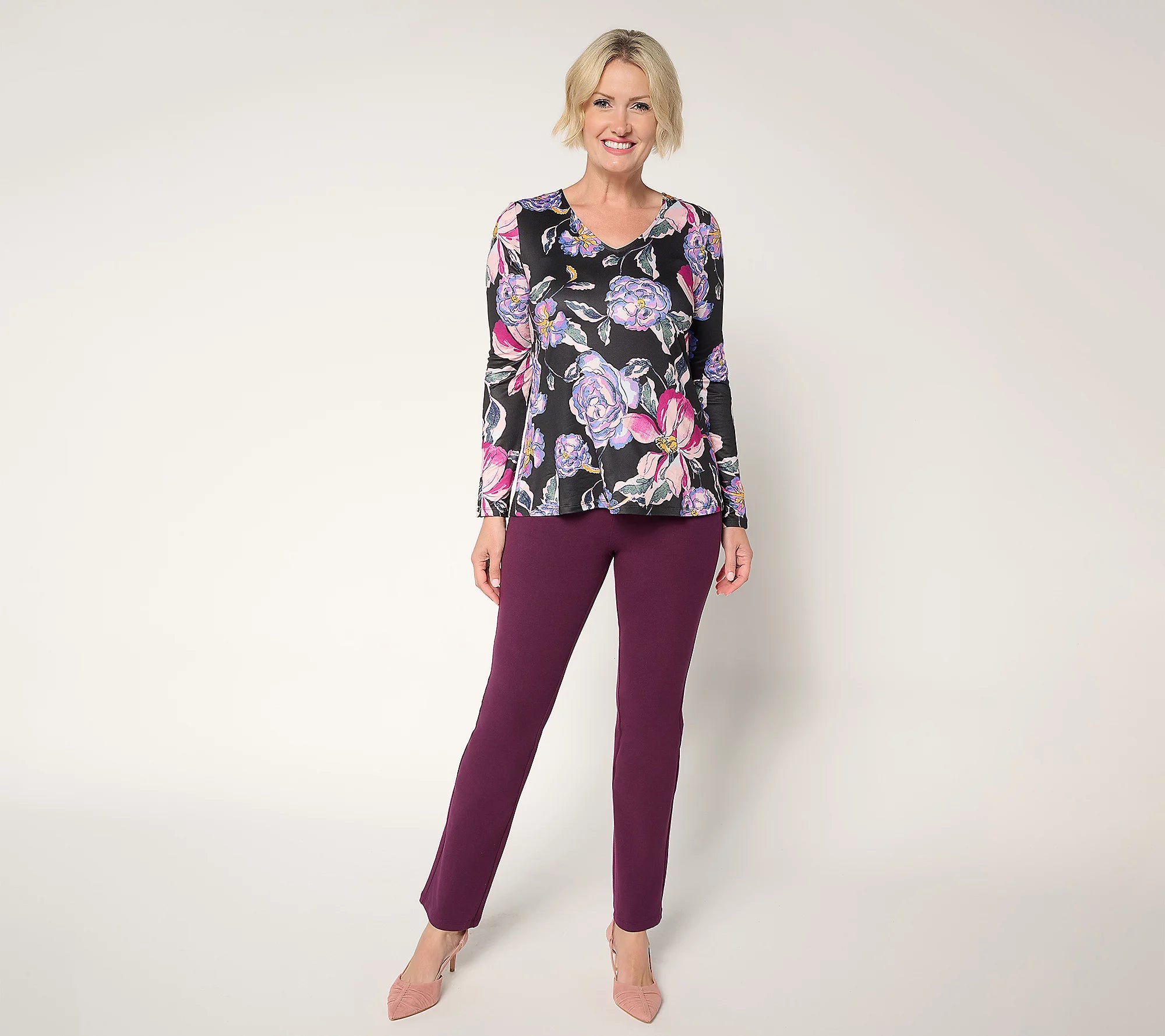 Attitudes by Renee Knit Print or Solid V-Neck Top