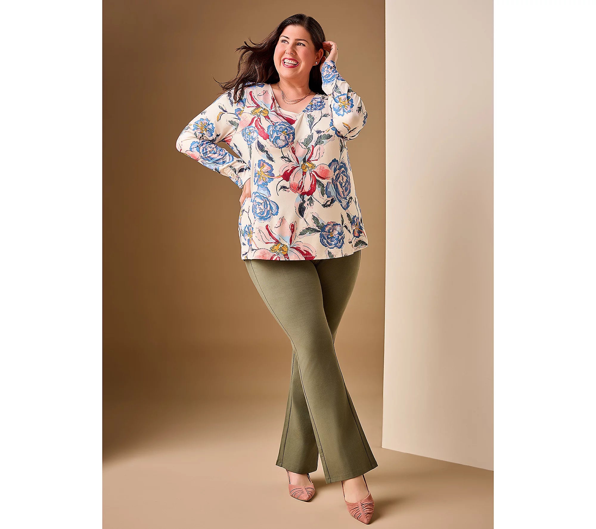Attitudes by Renee Knit Print or Solid V-Neck Top
