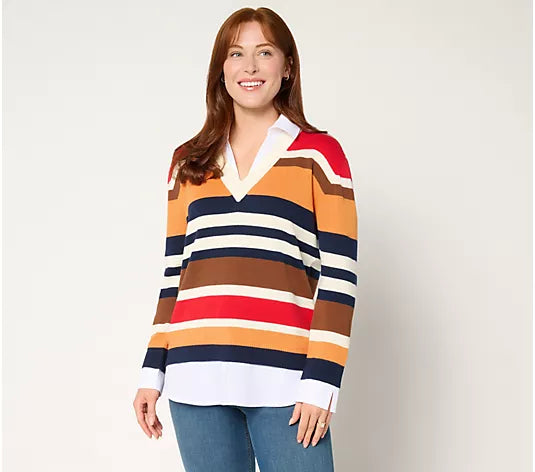 Attitudes by Renee Striped Sweater Twofer
