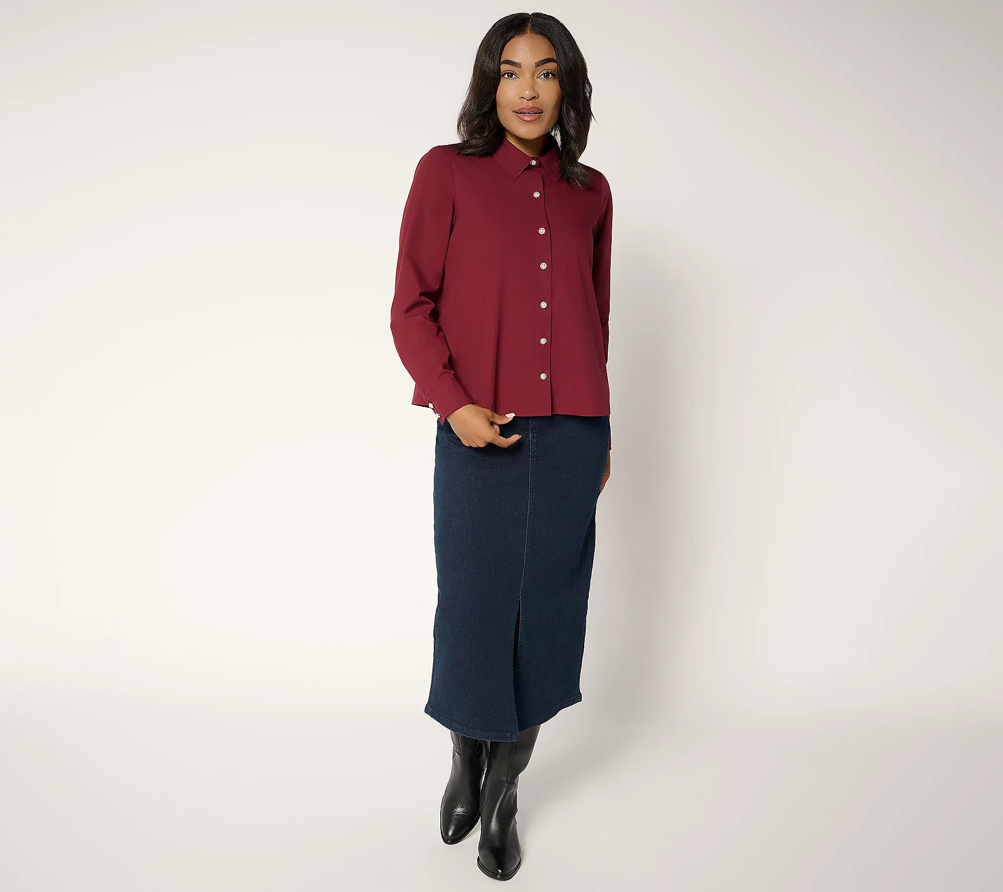 Attitudes by Renee Poplin Pearl Button Button Down Top