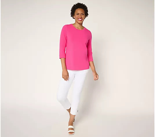 Attitudes by Renee Washed Cotton 3/4 Sleeve Top