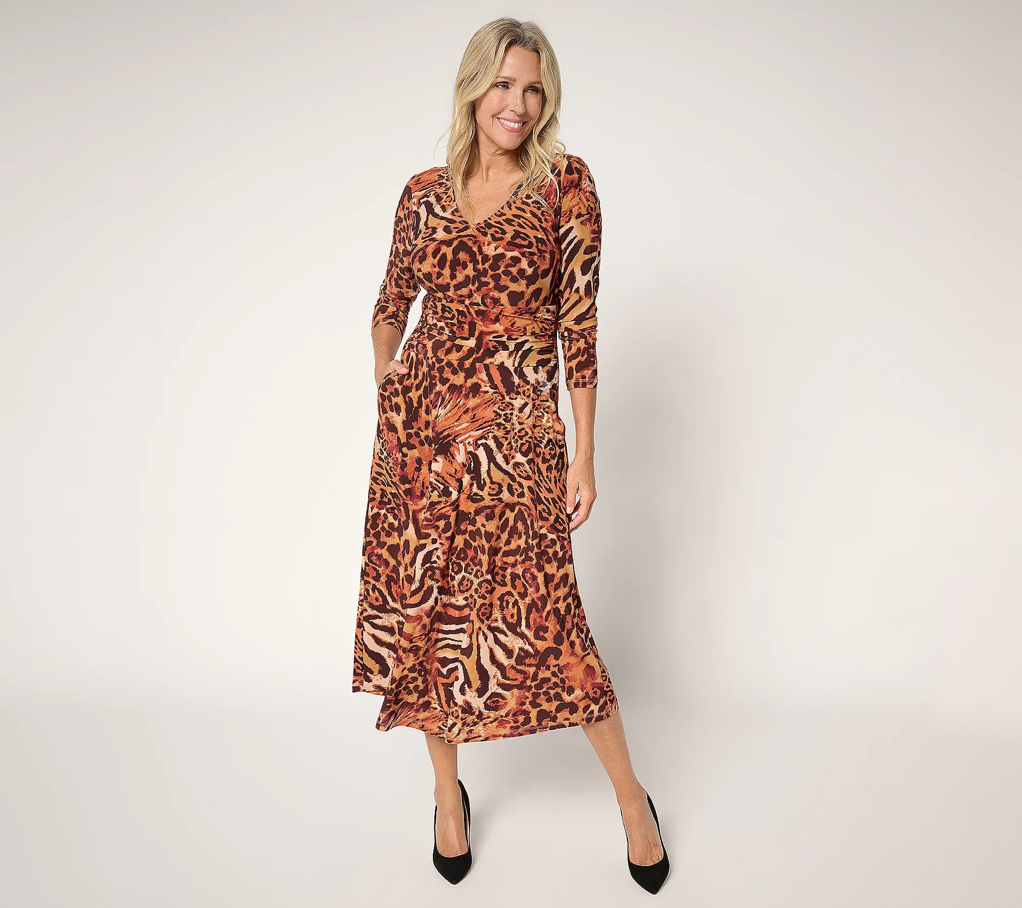 Attitudes by Renee Como Jersey Printed Ruched Maxi Dress
