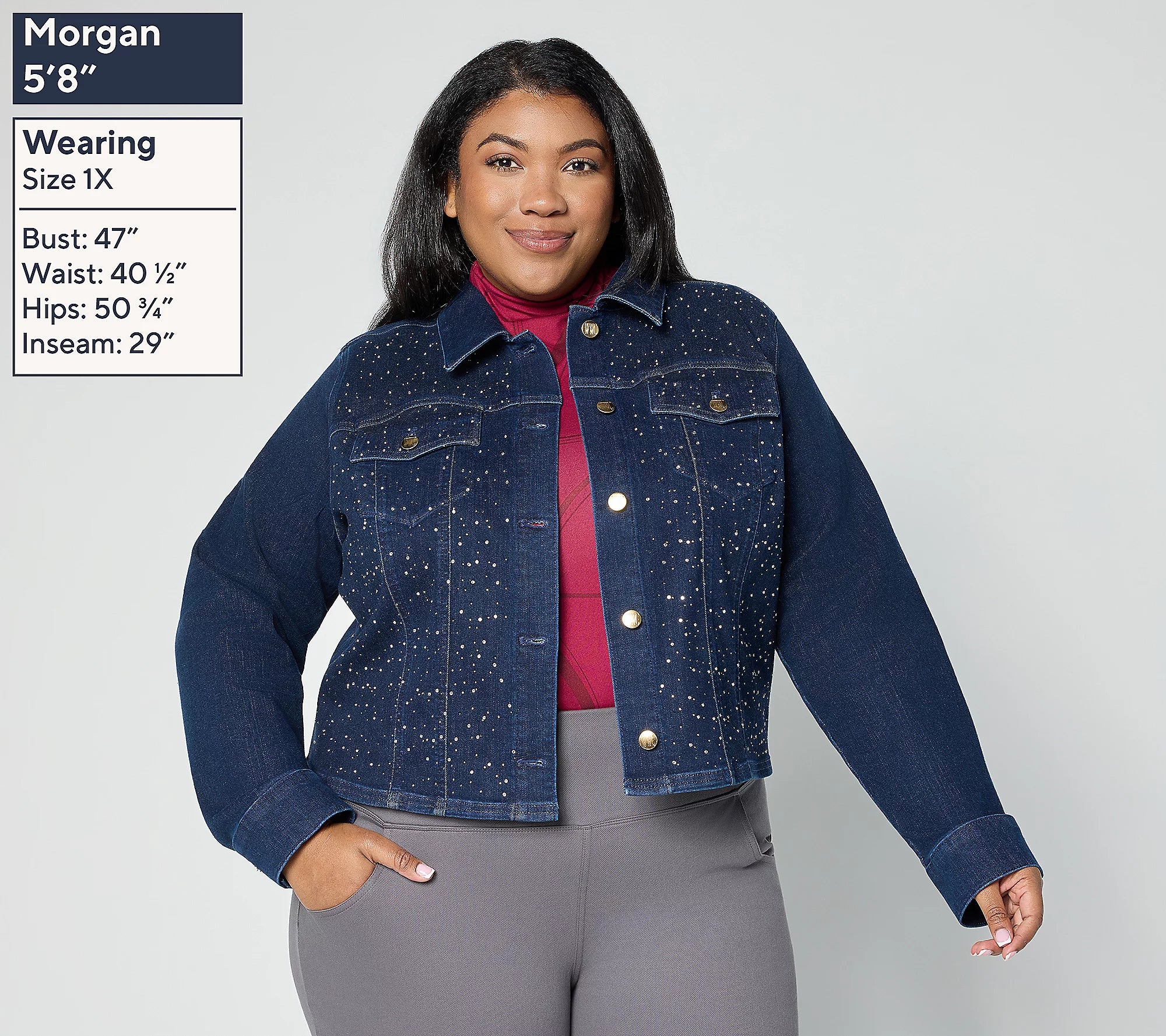 Women with Control Contour Curves Rhinestone Jacket – Renee Greenstein