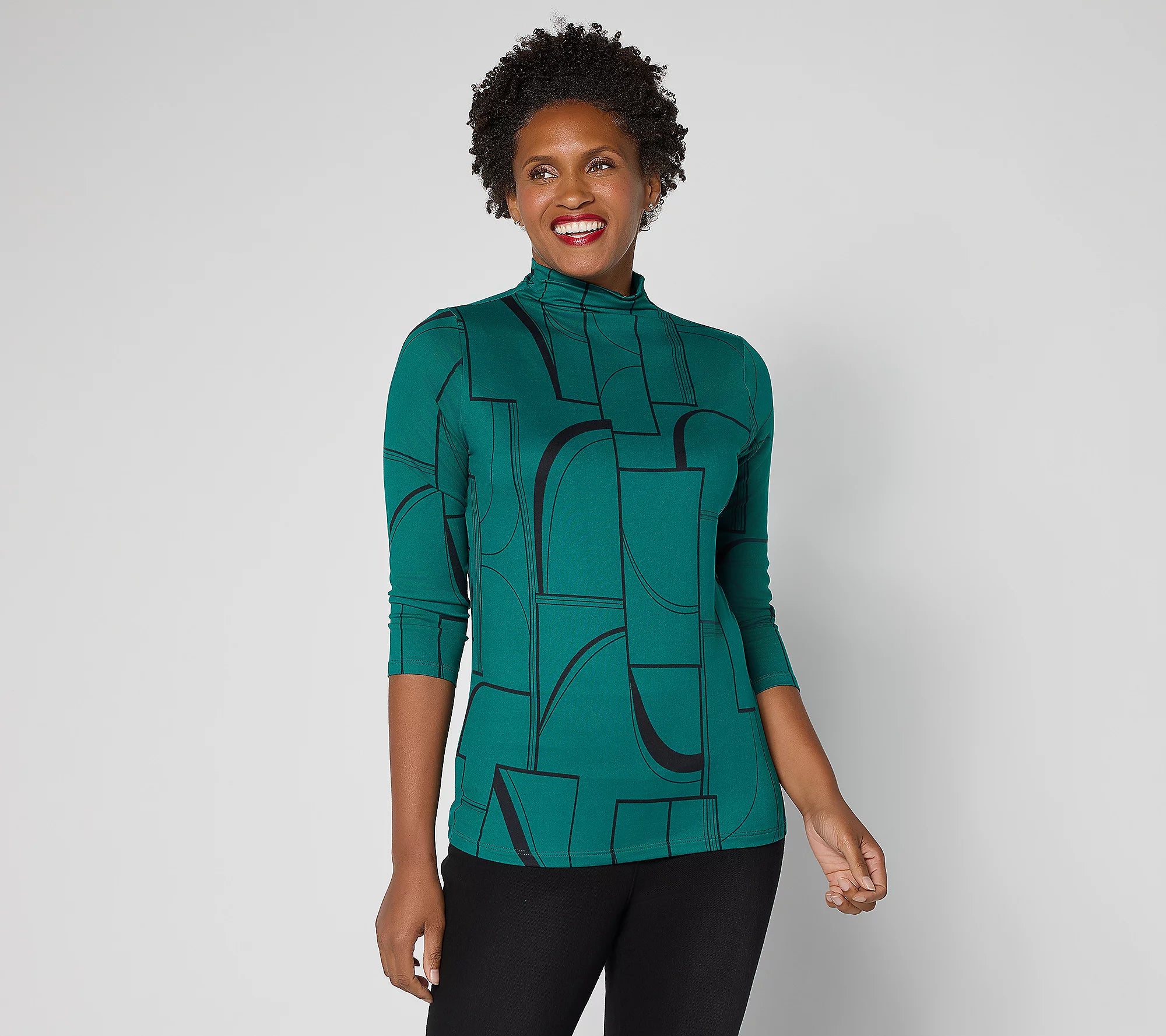Attitudes by Renee Yummy Jersey Mock Neck 3/4 Sleeve Top – Renee