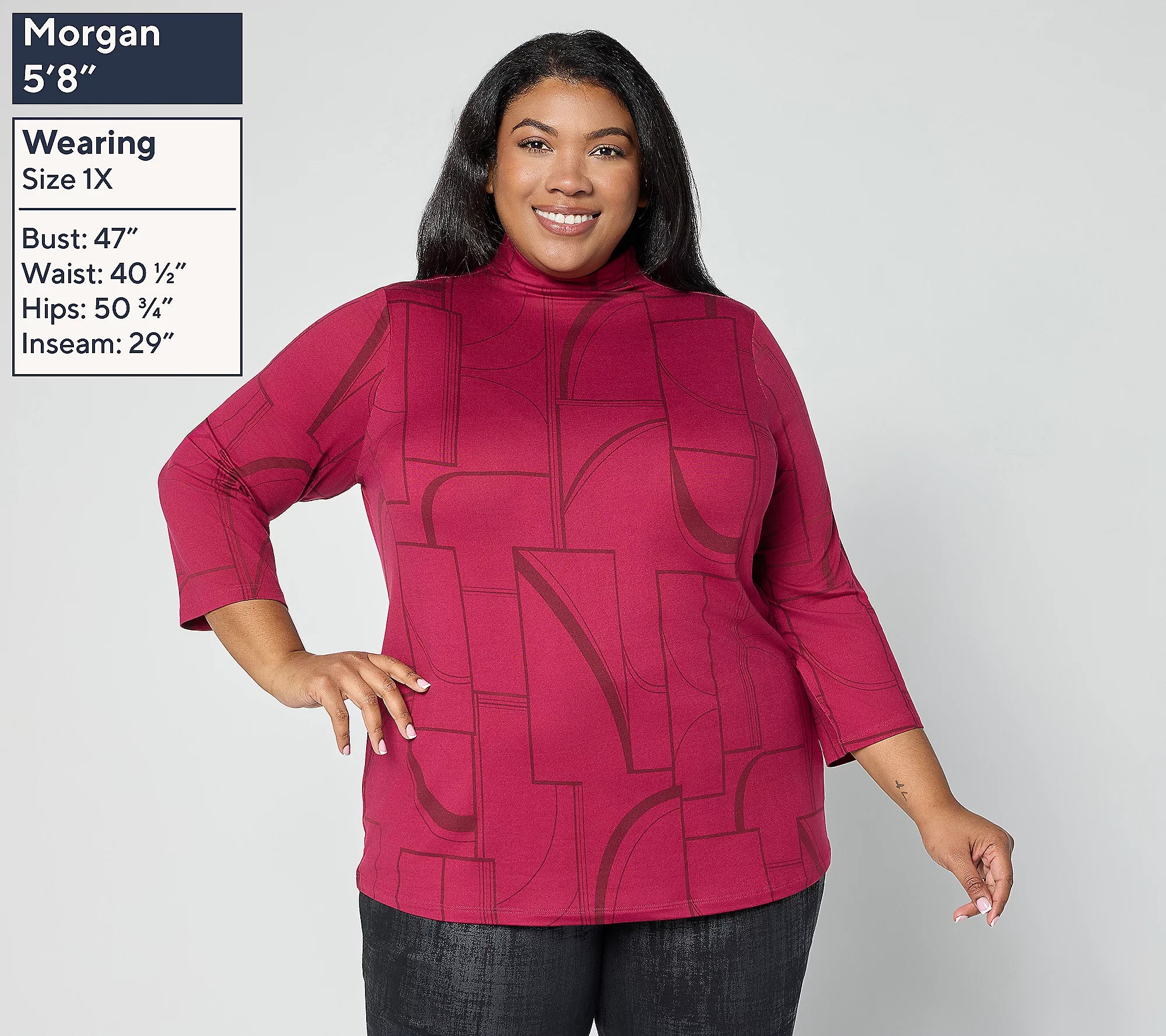 Attitudes by Renee Yummy Jersey Mock Neck 3/4 Sleeve Top