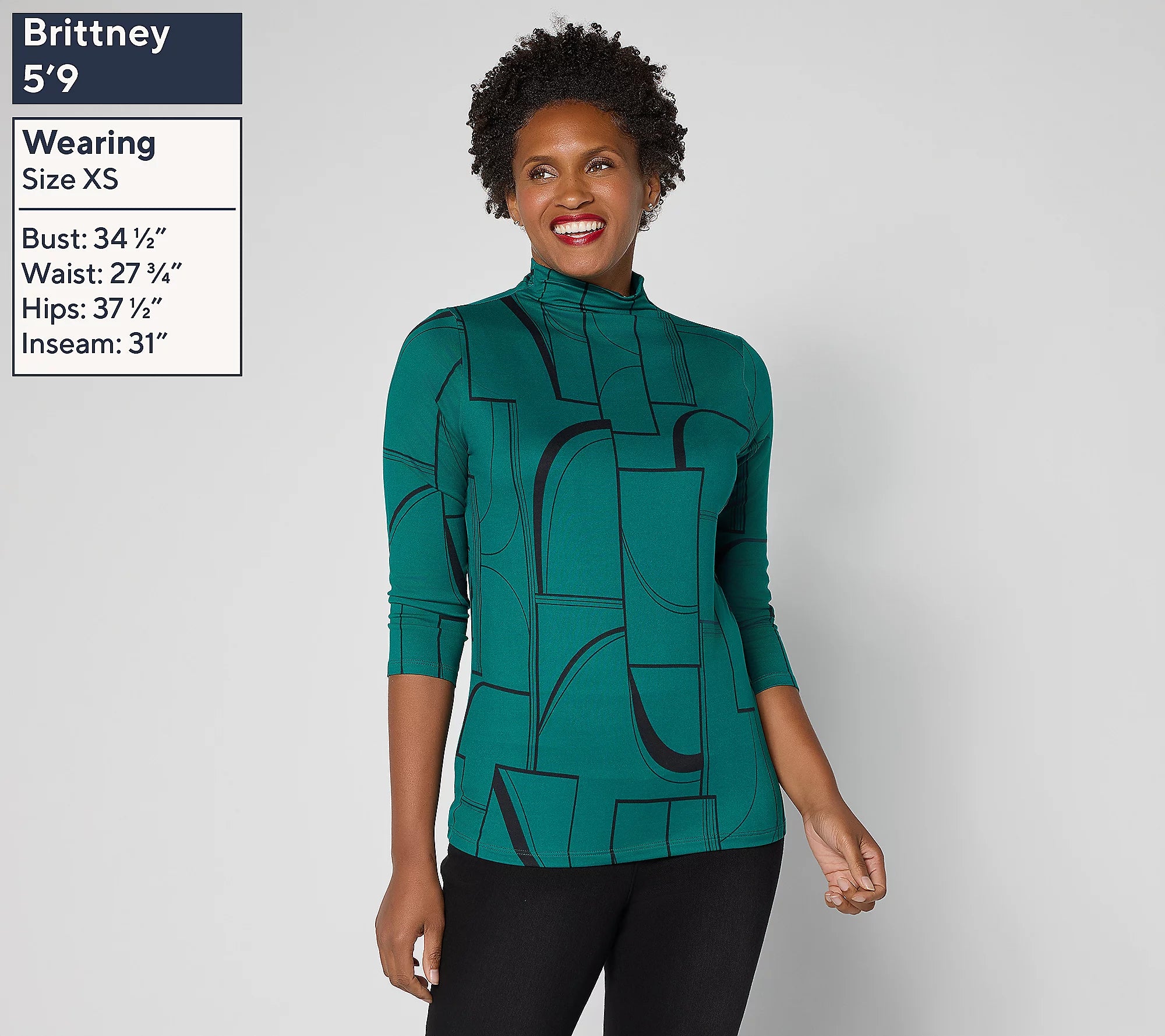 Attitudes by Renee Yummy Jersey Mock Neck 3/4 Sleeve Top
