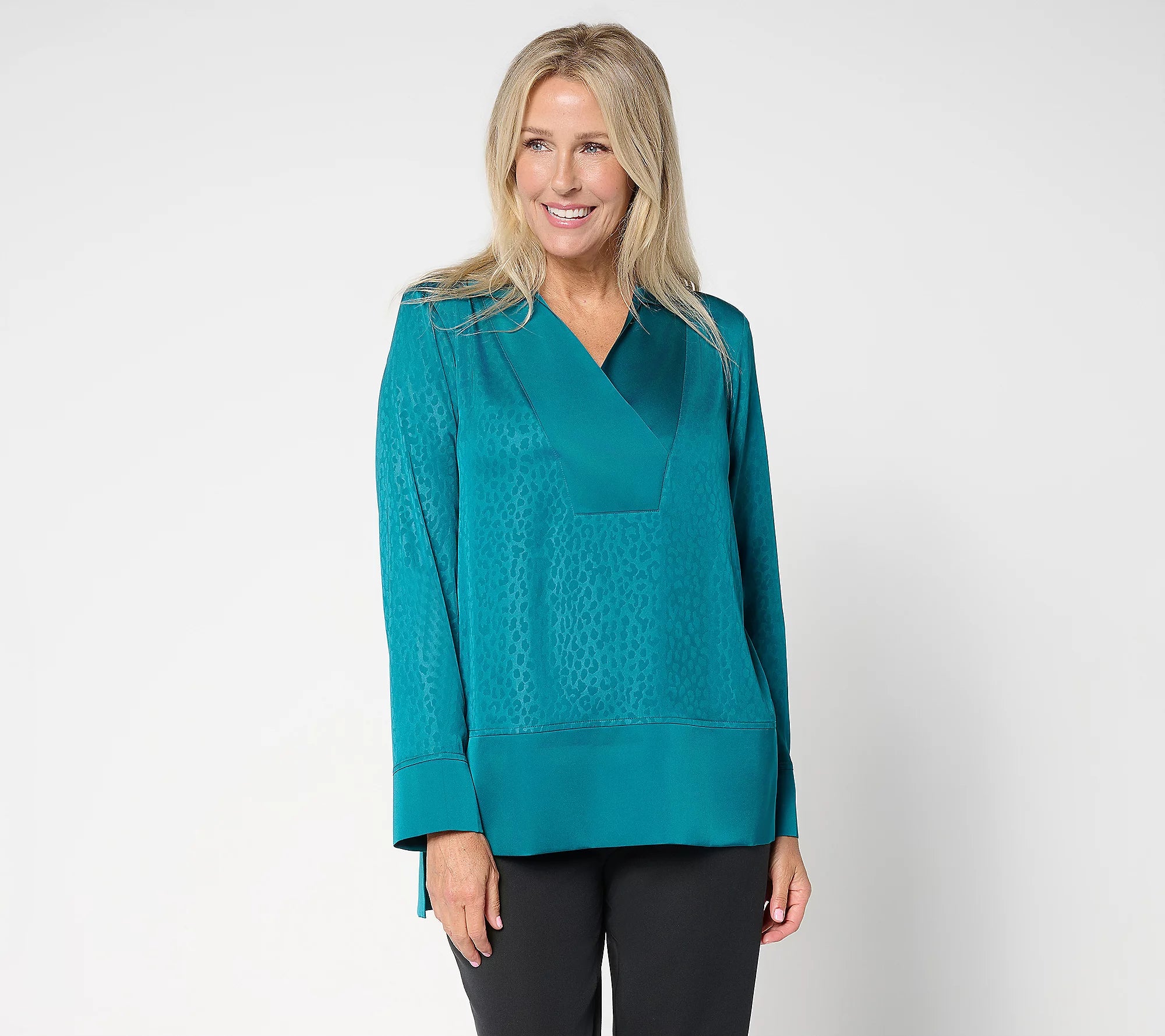 Attitudes by Renee High Low Embossed Satin Tunic