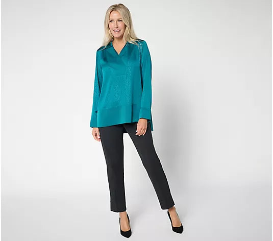 Attitudes by Renee High Low Embossed Satin Tunic