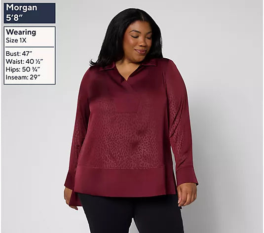Attitudes by Renee High Low Embossed Satin Tunic