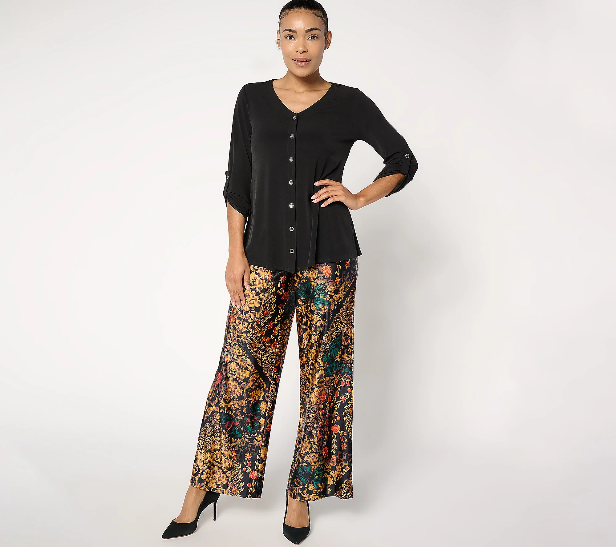 Attitudes by Renee Fluid Satin Pull On Wide Leg Pant