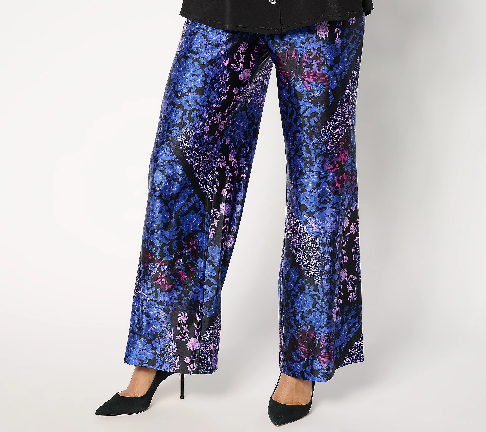 Attitudes by Renee Fluid Satin Pull On Wide Leg Pant