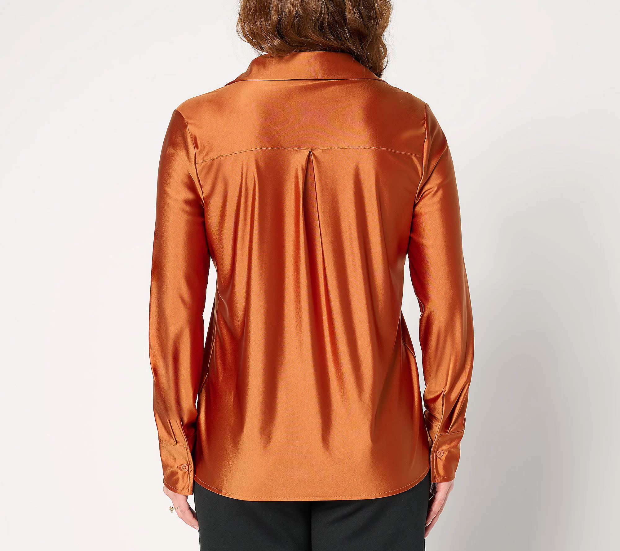 Attitudes by Renee Fluid Satin Button Front Top