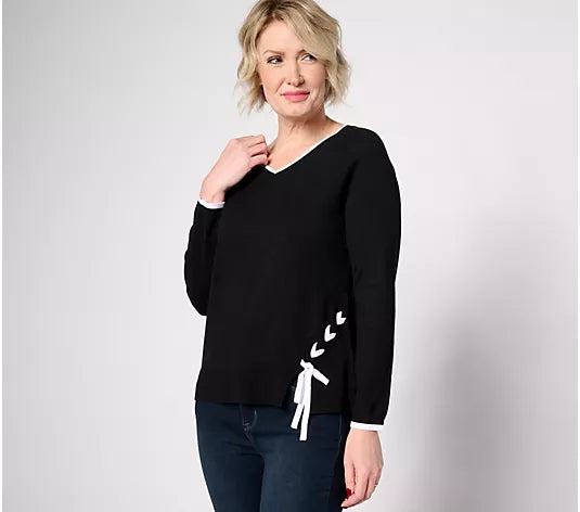 Attitudes by Renee Lace-Up Detail Sweater